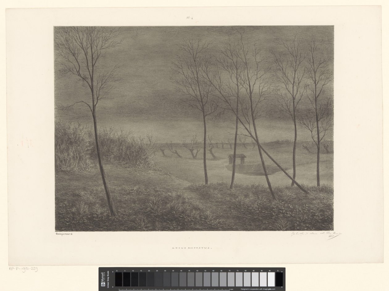 Gece manzara Locus Nefastus (nesne üzerindeki başlık) by Alexander Ver Huell (signed by artist)