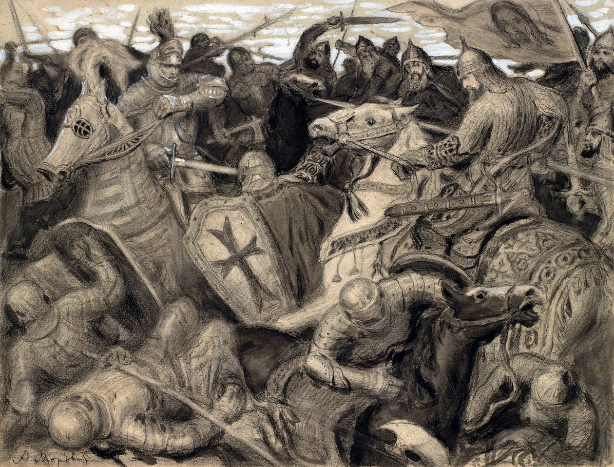 ""Alexander Nevsky"" Alexandre Nevski d'epoque d'epoque (1220-1263), duc de Novgorod - Pastel d'Alexander Viktorovich Moravov (1878-1951) Dim 33x43,5 cm Koleksiyon özel by Alexander Viktorovich Moravov