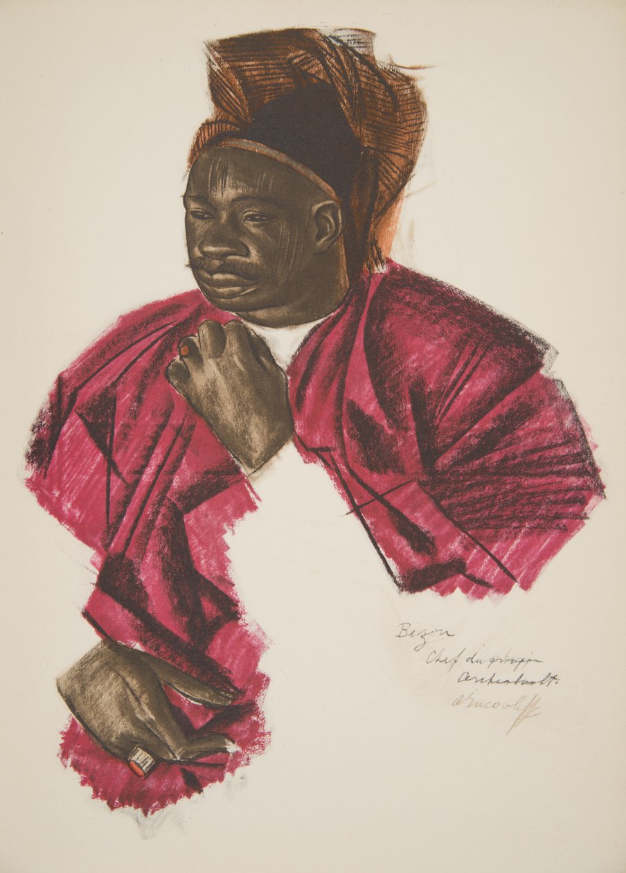 Afrika Çizimleri ve Tablolarından grup lideri (Fort Archambault), Citroen Center Afrique seferi sırasında idam edildi, ikinci Haardt Audouin-Dubreuil görevi, pub. Paris, 1927 (kolonya by Alexander Yakovlev