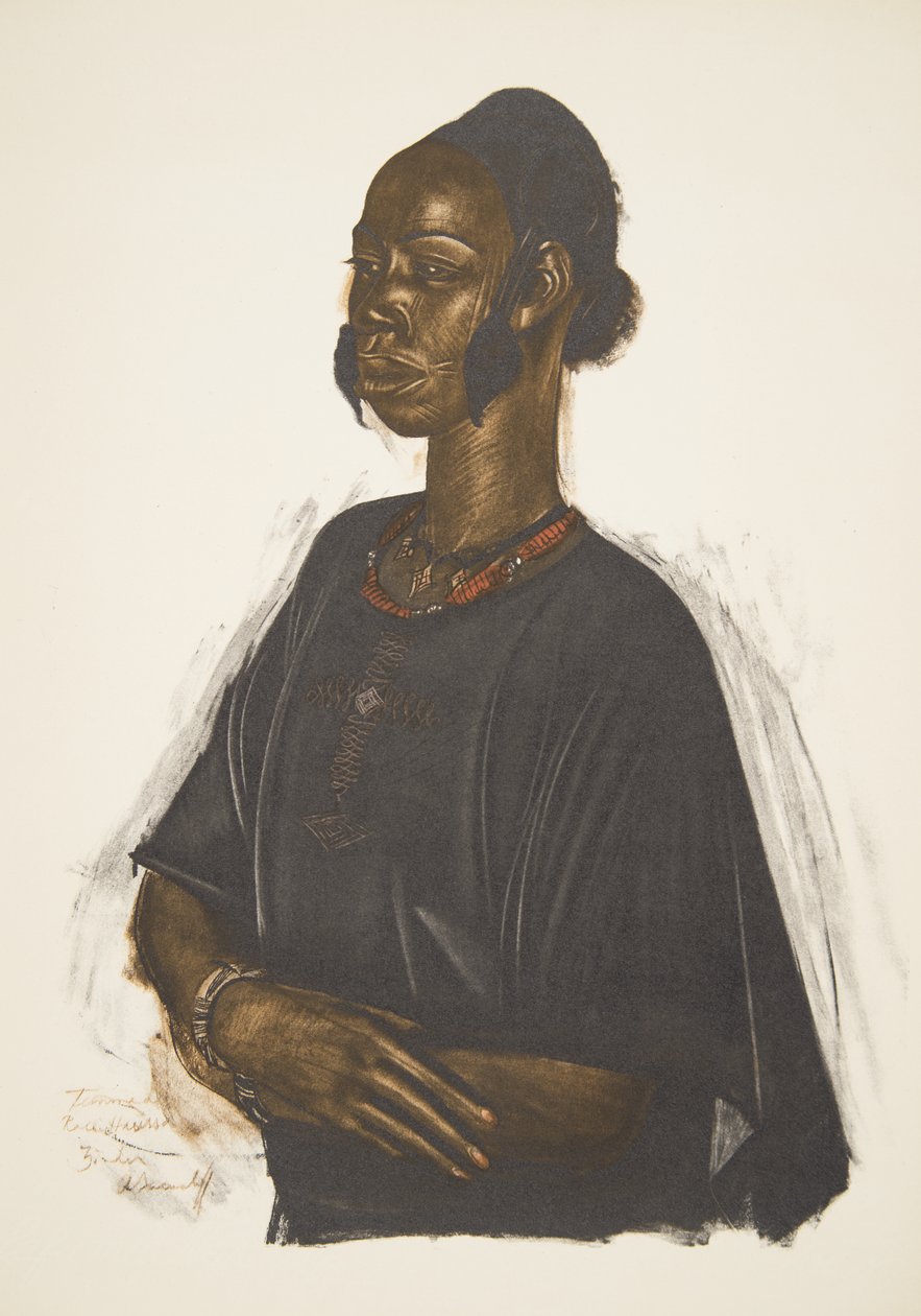 Afrika Çizimleri ve Tablolarından Hausa Kadını (Zinder), Citroen Center Afrique seferi sırasında idam edildi, ikinci Haardt Audouin-Dubreuil görevi, pub. Paris, 1927 by Alexander Yakovlev