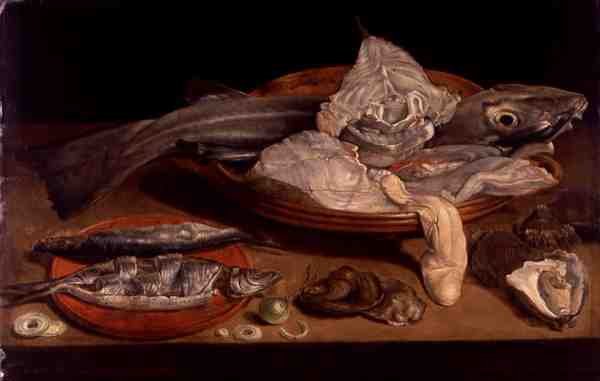 Balık ve İstiridye ile Natürmort (panelde yağlı boya) by Alexander van Adriaenssen
