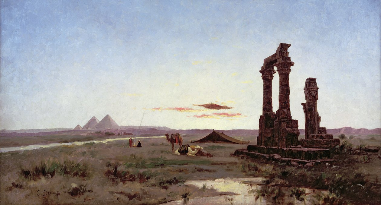 Yıkılmış Bir Tapınağın Yanında Bir Bedevi Kampı by Alexandre Gabriel Decamps