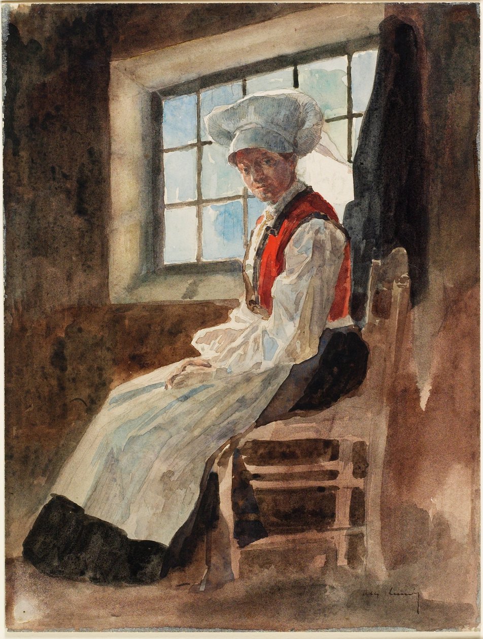 İç Mekanda İskandinav Köylü Kadın, c.1906 (kart üzerinde grafitli wc) by Alexandre Lunois