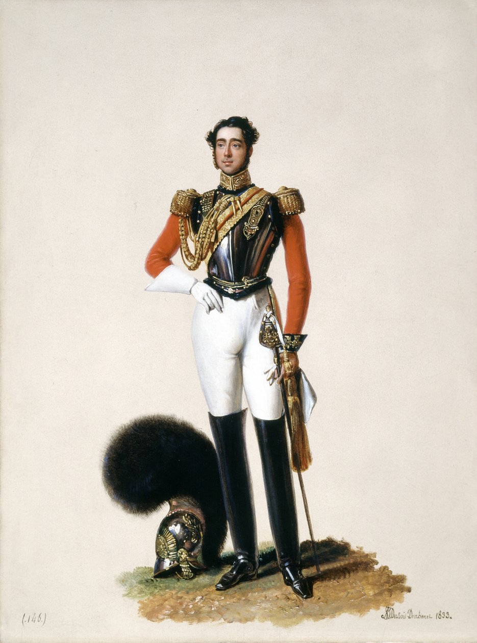 Teğmen Thomas Myddleton Biddulph (1809-78) 1. Can Muhafızları, 1833 (değirmen tahtasında yağ) by Alexandre-Jean Dubois Drahonet