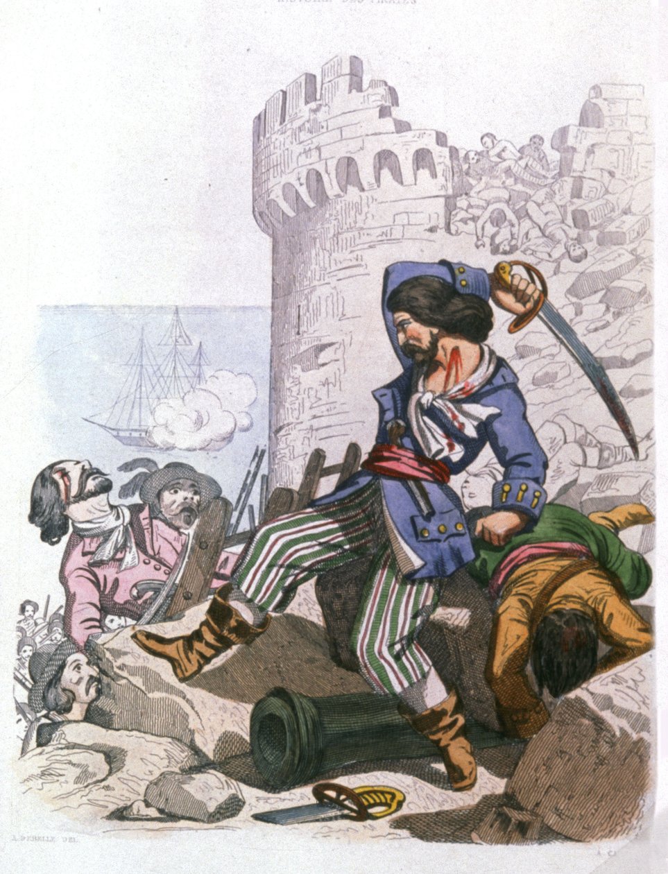 Grammont, Fransız korsan, yak. 1850 (gravür) by Alexandre (after) Debelle