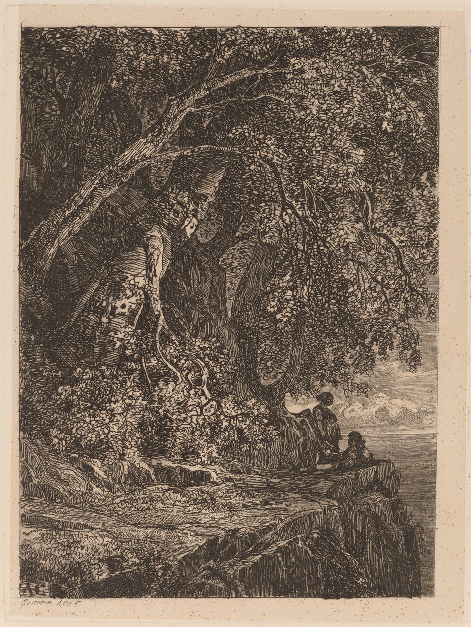 Bir uçurumun üzerinde oturan Çift by Alexandre Calame