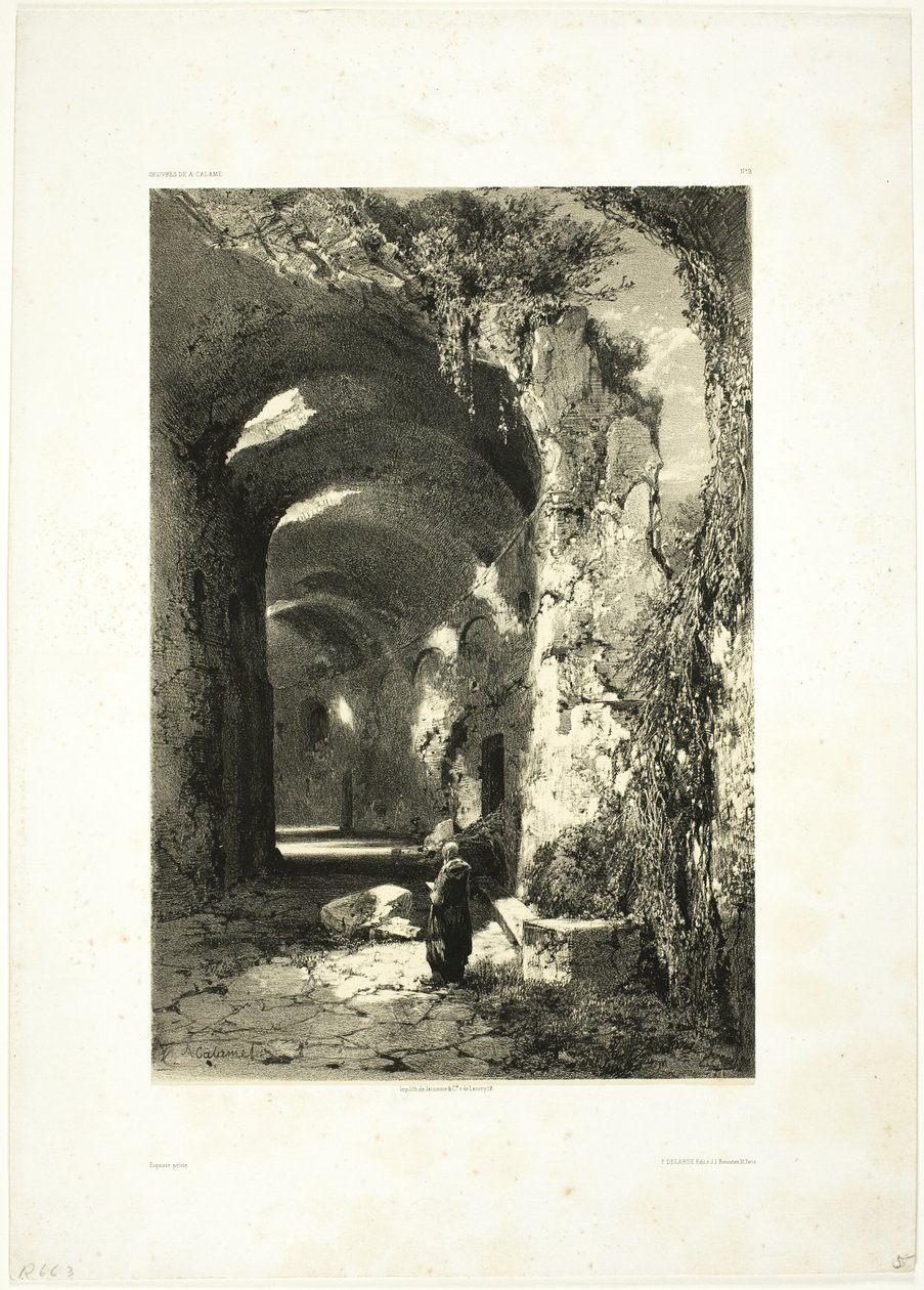 Pouzzoles'te (Napoli Krallığı) bir Amfitiyatro Harabesi, Oeuvres de A. Calame'den levha 9 by Alexandre Calame