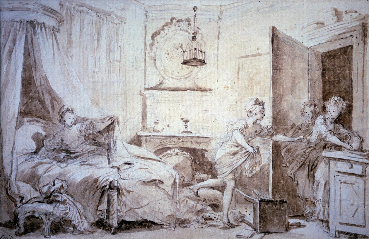 Ma gömlek yanığı Alexandre Evariste Fragonard (1780-1850) 18. yüzyıl Güneşi tarafından yıkamada çizim. 0,24x0,37 m Paris, Louvre Müzesi by Alexandre Evariste Fragonard