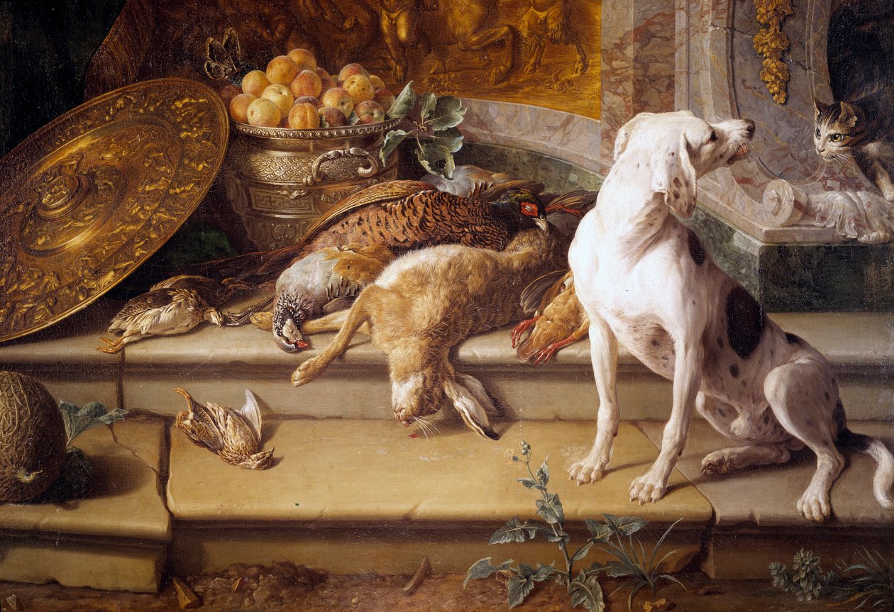 Natürmort Av Köpeği, oyun (tavşan, sülün, keklik) Detay. Francois Desportes
