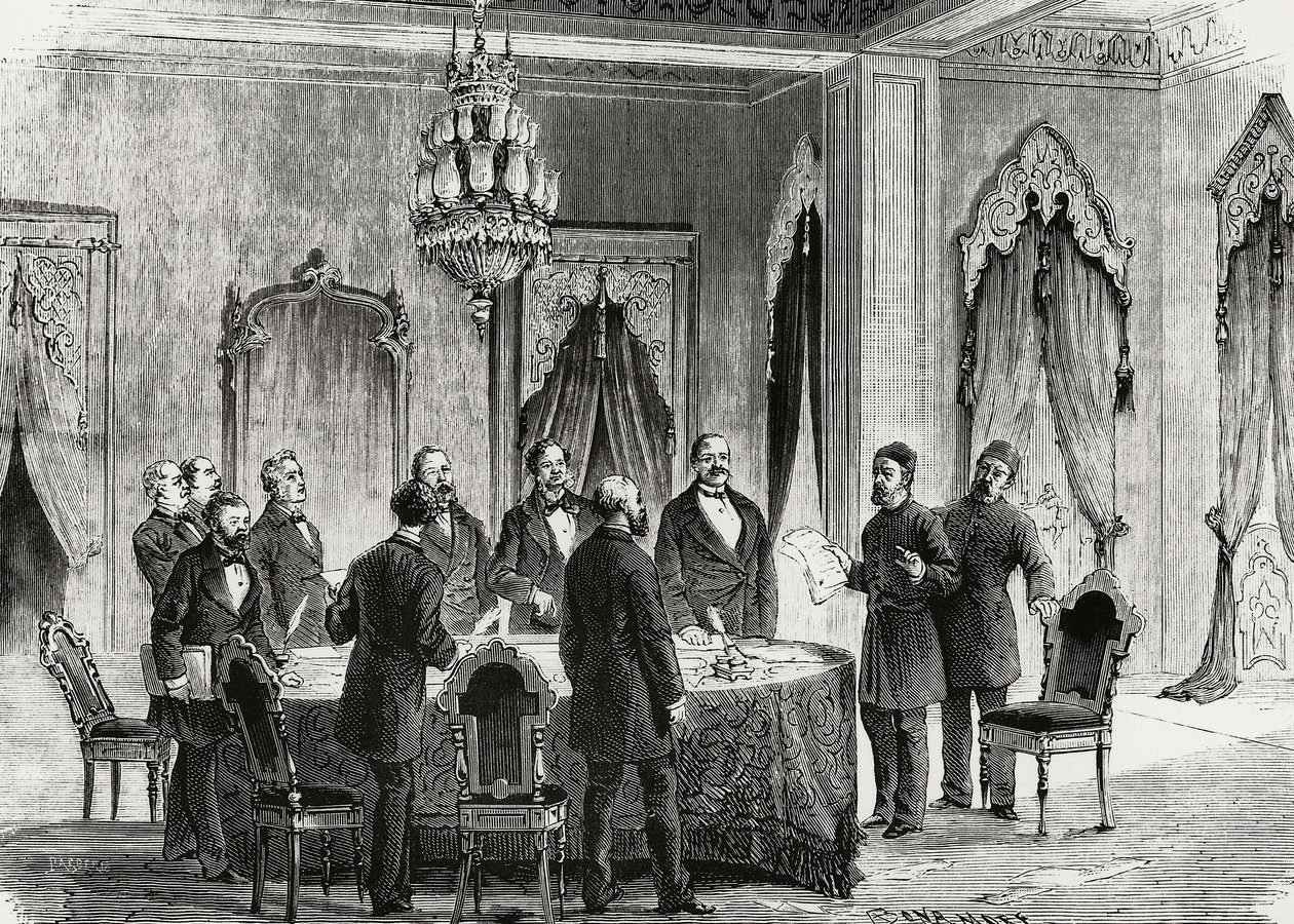 Konstantinopolis Konferansı, Aralık 1876, gravür, Türkiye by Nicolas Toussaint Charlet