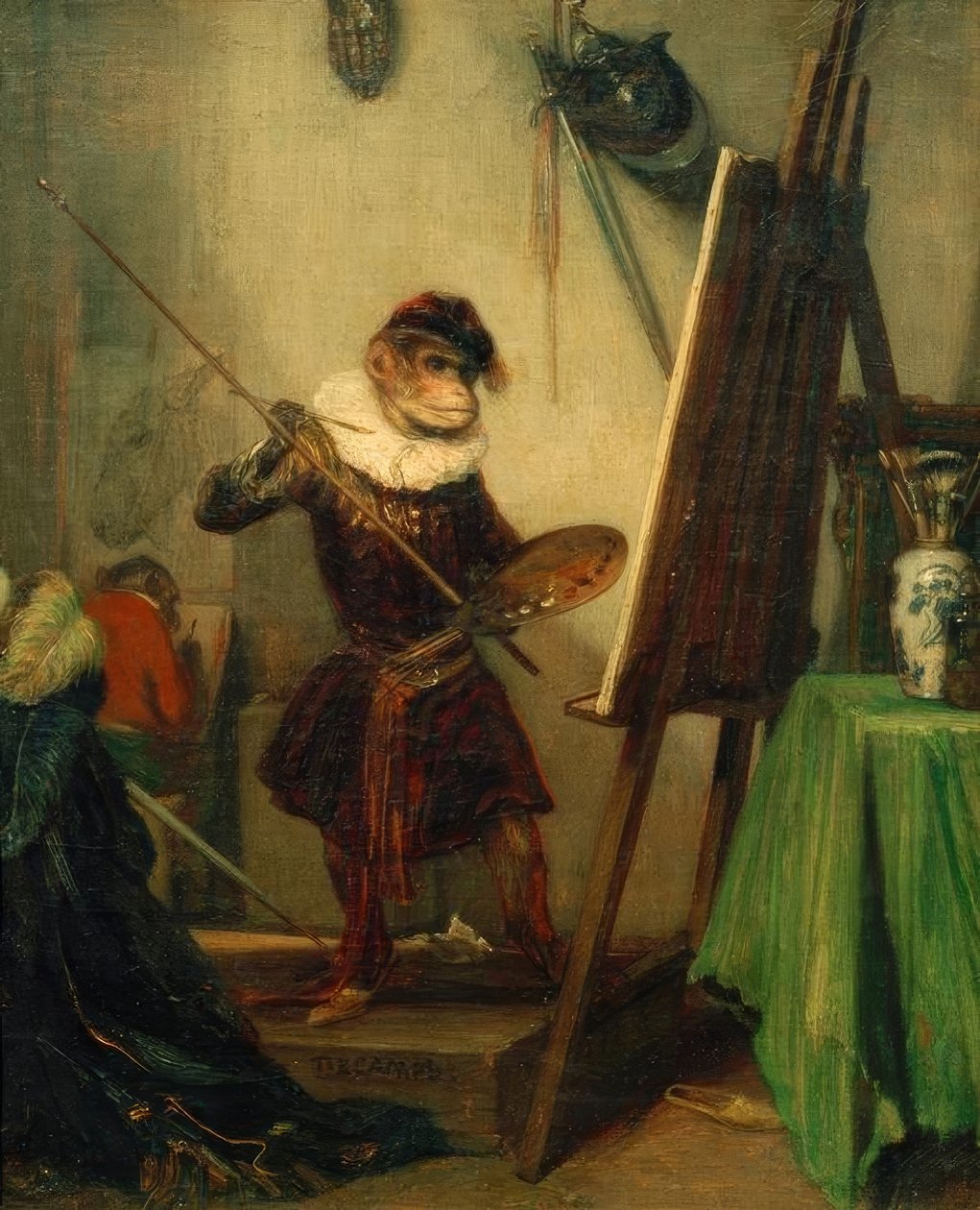 Bir ressam olarak maymun by Alexandre Gabriel Decamps