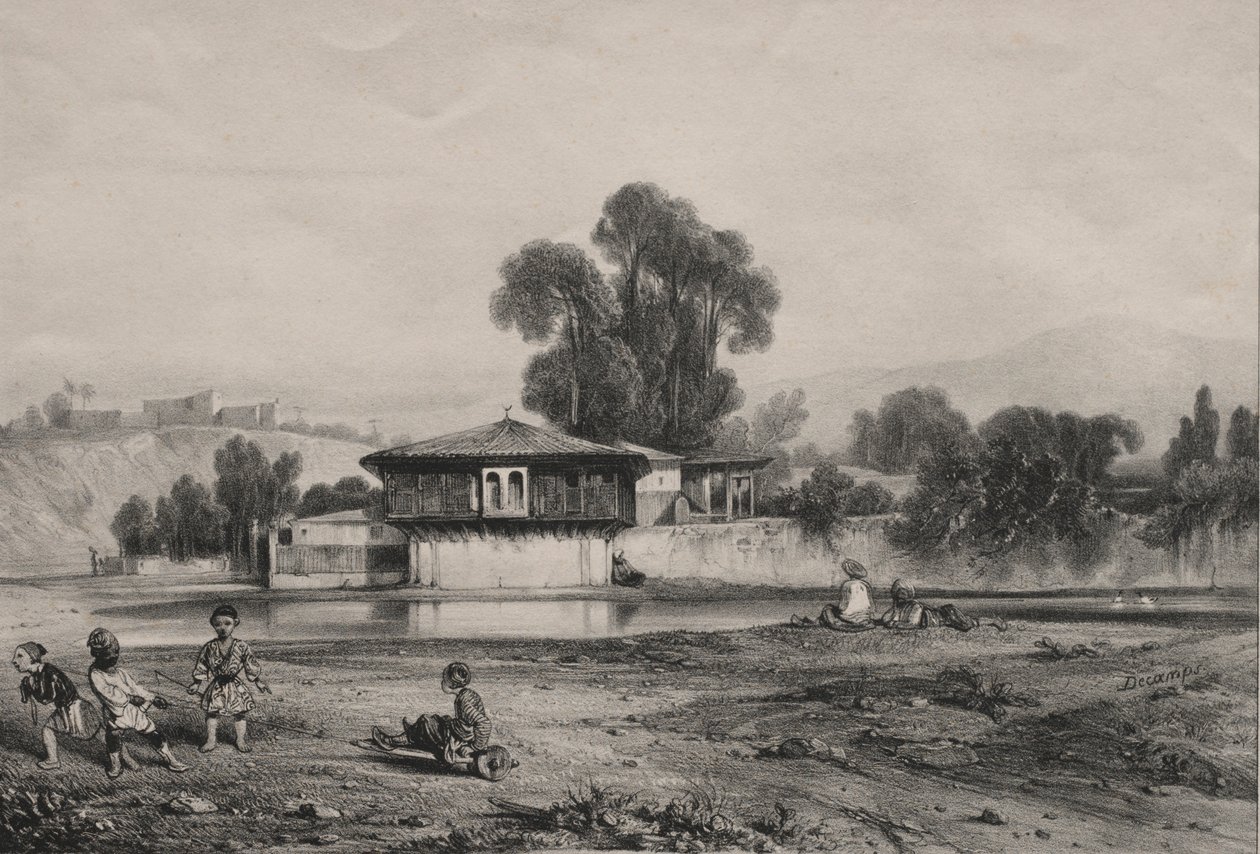 Nehrin Kenarındaki Pavyon. by Alexandre Gabriel Decamps