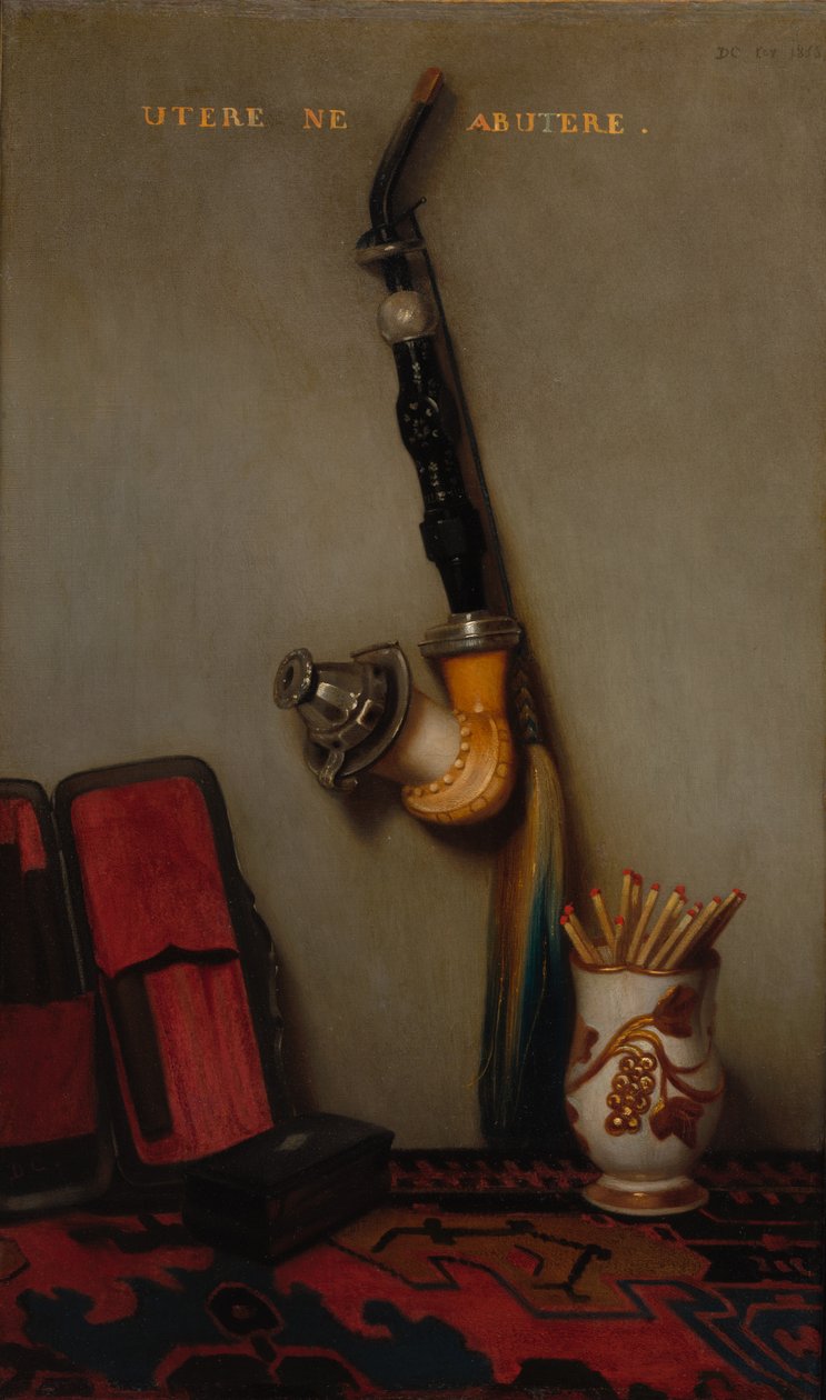 Pipo ve Kibritle Natürmort ve Ringa, Ekmek ve Peynir çiftiyle Natürmort, 1858. by Alexandre Gabriel Decamps