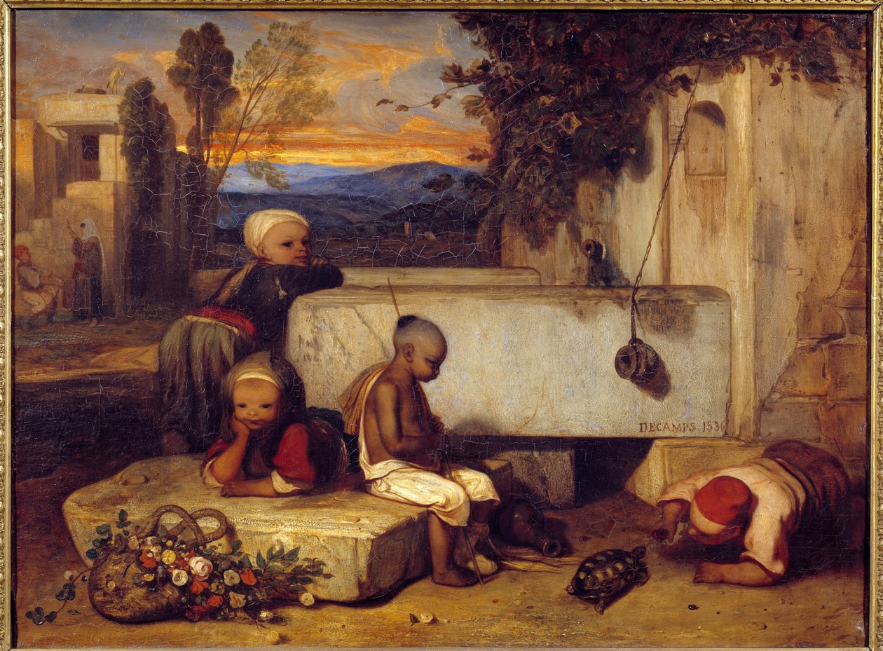 Kaplumbağayla Oynayan Türk Çocukları Tablosu Alexandre Gabriel Decamps (1803-1860) 1836 Güneş. 0,72x0,91 m Chantilly, Musee Conde by Alexandre Gabriel Decamps