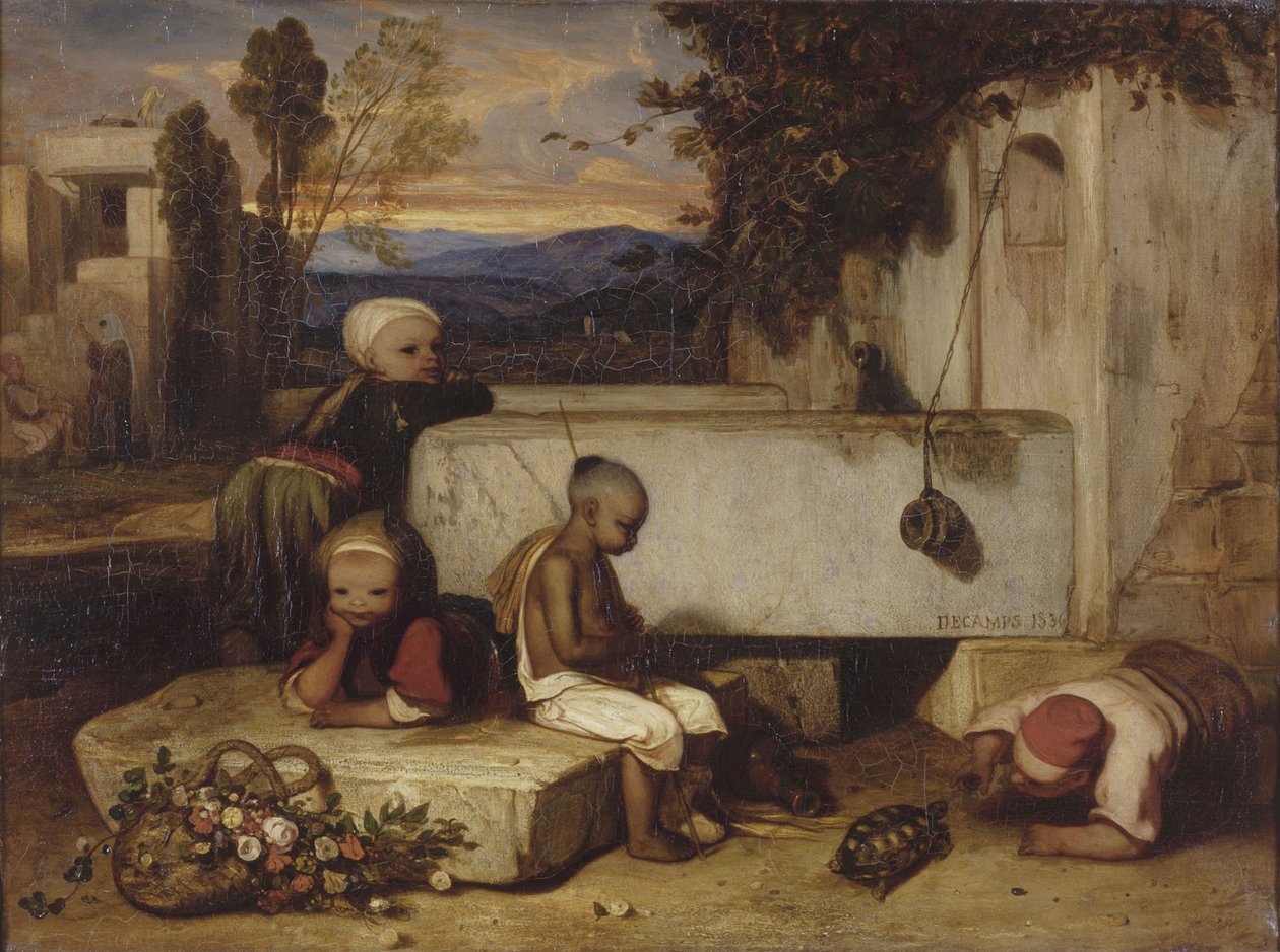 Kaplumbağa ile oynayan Türk çocukları Souvenir de la Turquie dAsie by Alexandre Gabriel Decamps