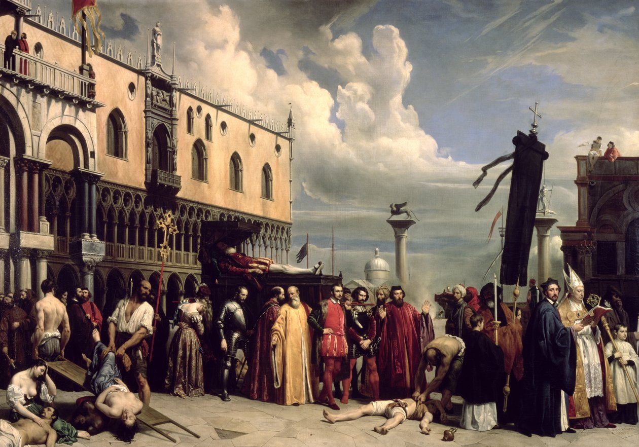 1576, 1832 vebasında Venedik'te ölen Titian'a verilen cenaze törenleri by Alexandre Jean Baptiste Hesse