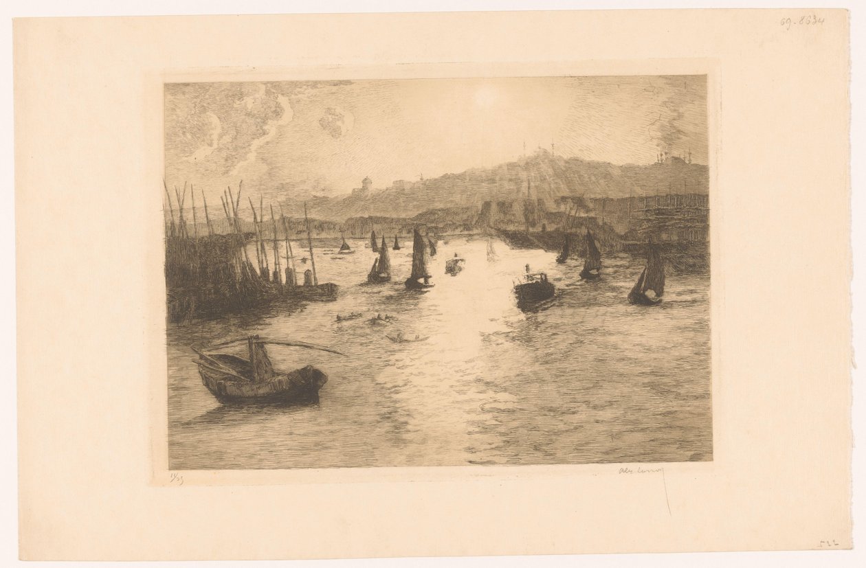 Gün batımı ile liman by Alexandre Lunois (signed by artist)