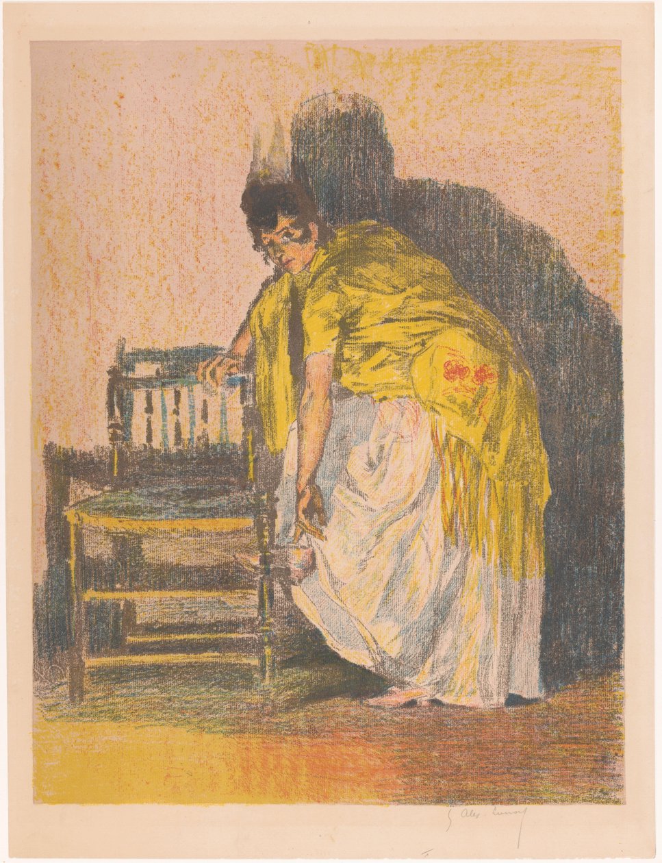 İspanyol kadın bir ayakkabı koyar by Alexandre Lunois (signed by artist)