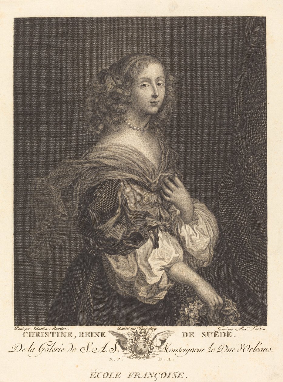 İsveç Kraliçesi Christina by Alexandre Tardieu after Sébastien Bourdon after Charles Auguste van den Berghe