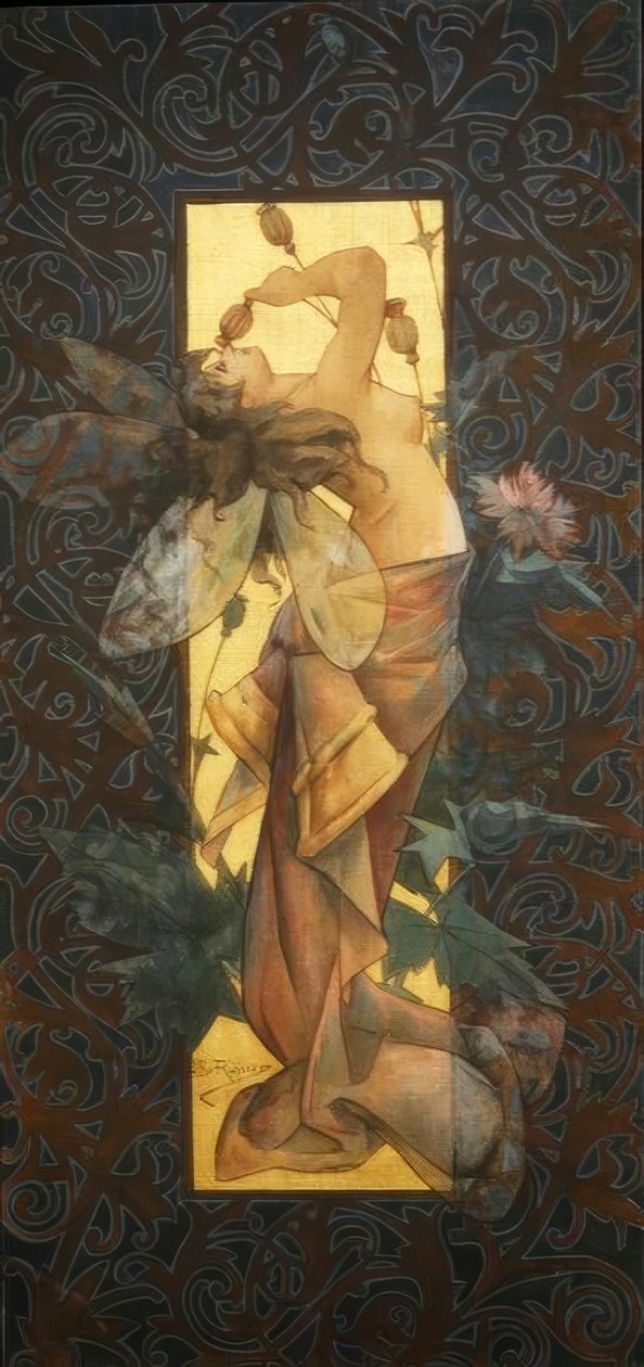 Güneş doğarken kanatlı peri ile kompozisyon by Alexandre de Riquer