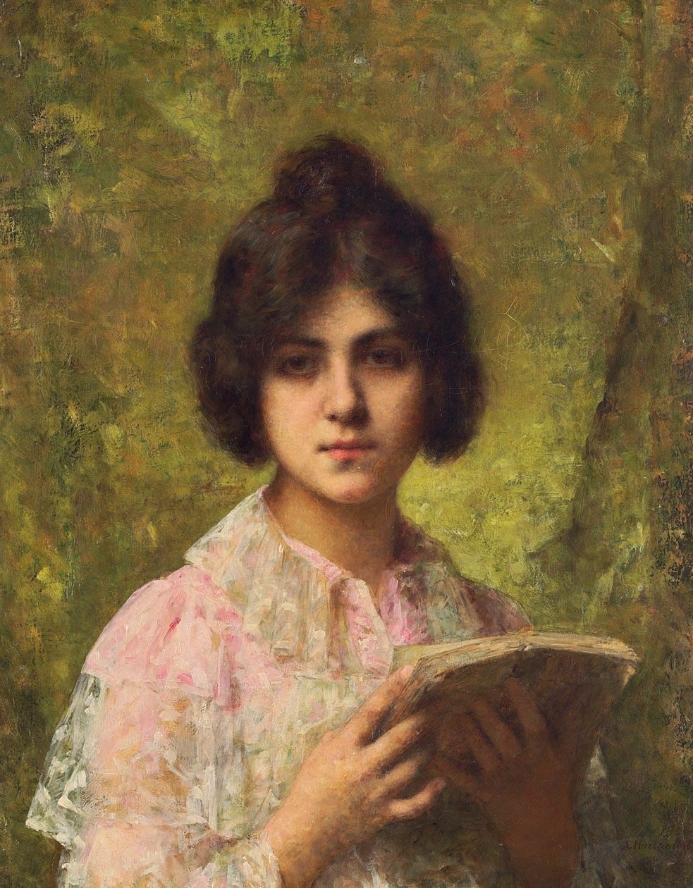 Bir kitap tutan genç bir kadın by Alexei Harlamov