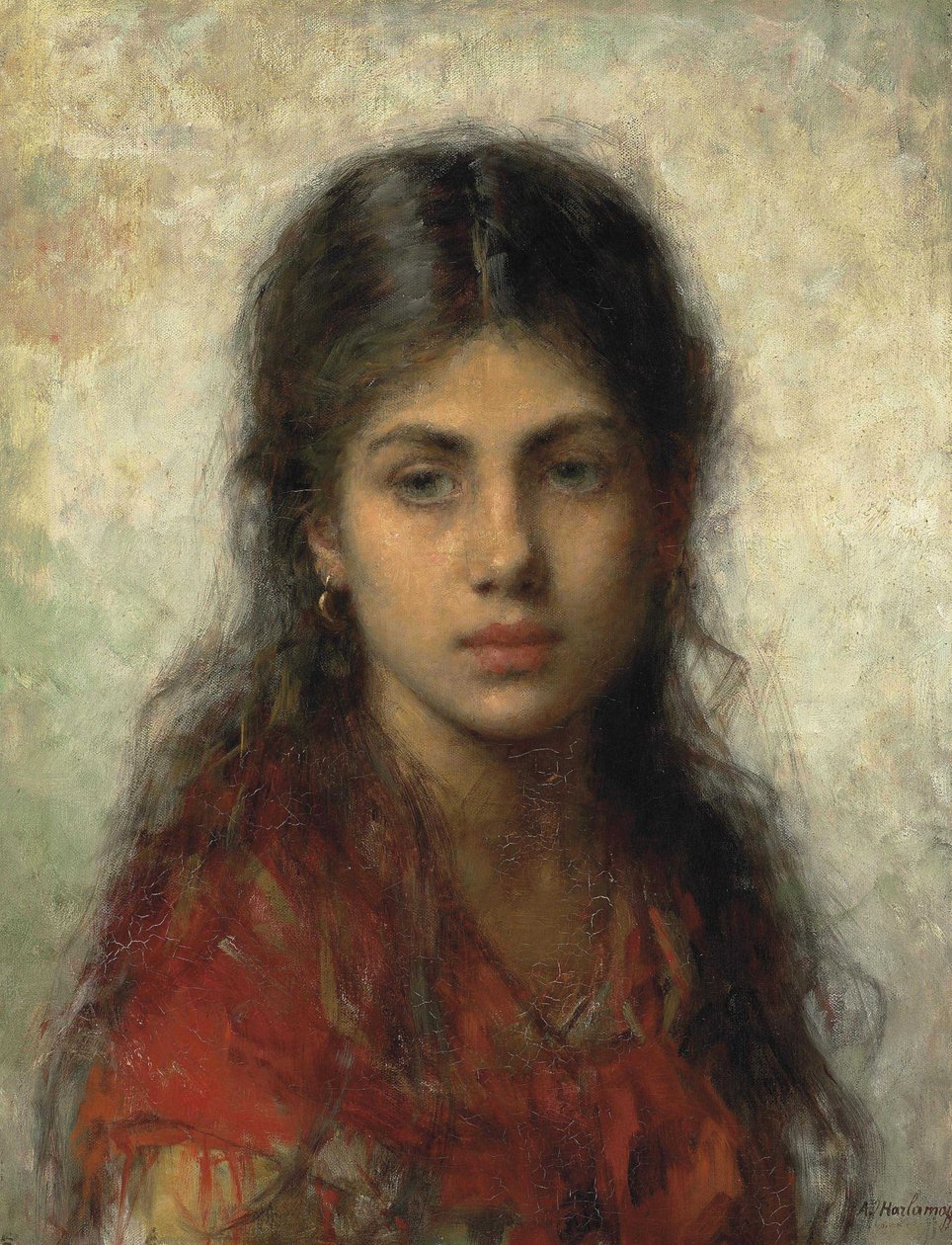 Kırmızı şallı kız by Alexei Harlamov