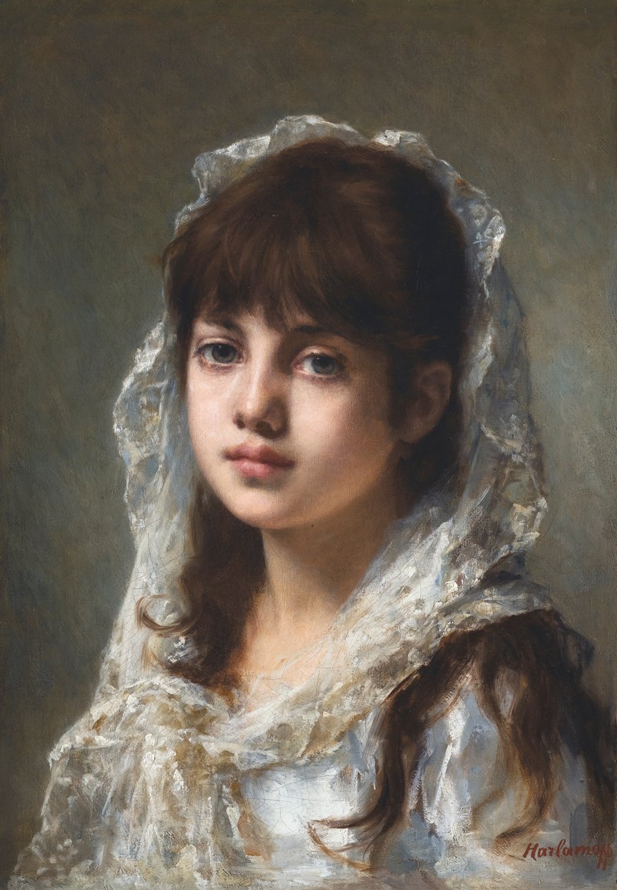 Beyaz bir eşarp ile genç kız by Alexei Harlamov