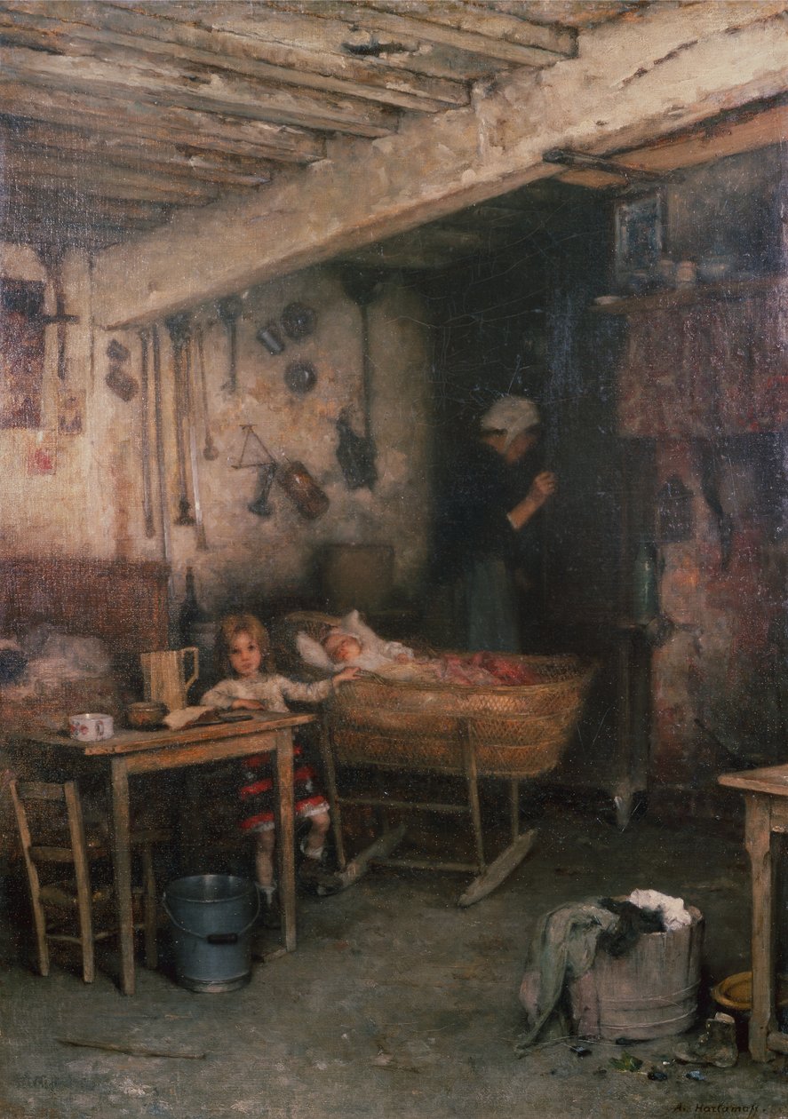 Kulübedeki Çocuklar (tuval üzerine yağlı boya) by Alexei Alexevich Harlamoff