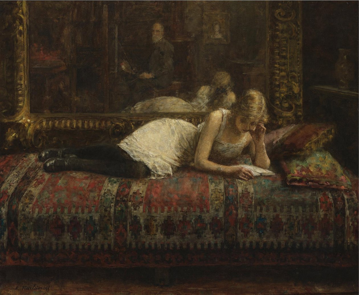 L'artiste et son modele - Sanatçı ve Modeli - Harlamov (Harlamoff), Alexei Alexeyevich (1840-1922) - 1875 - Tuval üzerine yağlı boya - 50,8x61 - Özel Koleksiyon by Alexei Alexevich Harlamoff