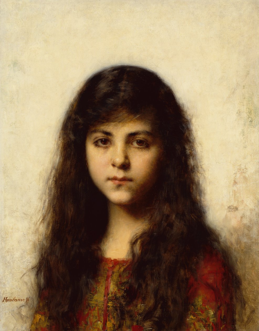 Genç Bir Kızın Portresi (tuval üzerine yağlı boya) by Alexei Alexevich Harlamoff