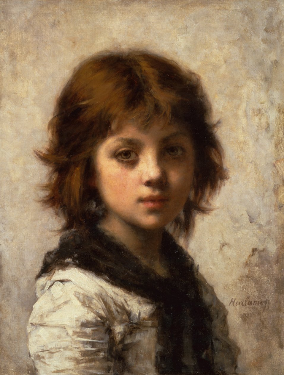 Genç Kız (tuval üzerine yağlı boya) by Alexei Alexevich Harlamoff