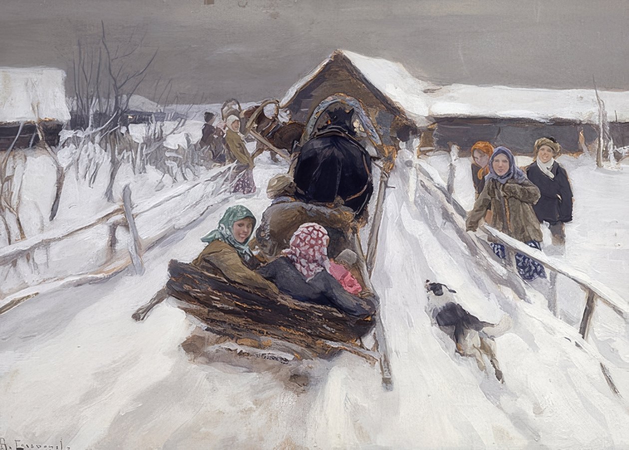 Karnaval sezonunda kızak yolculuğu. 1910 by Alexei Steipanovitch Stepanov