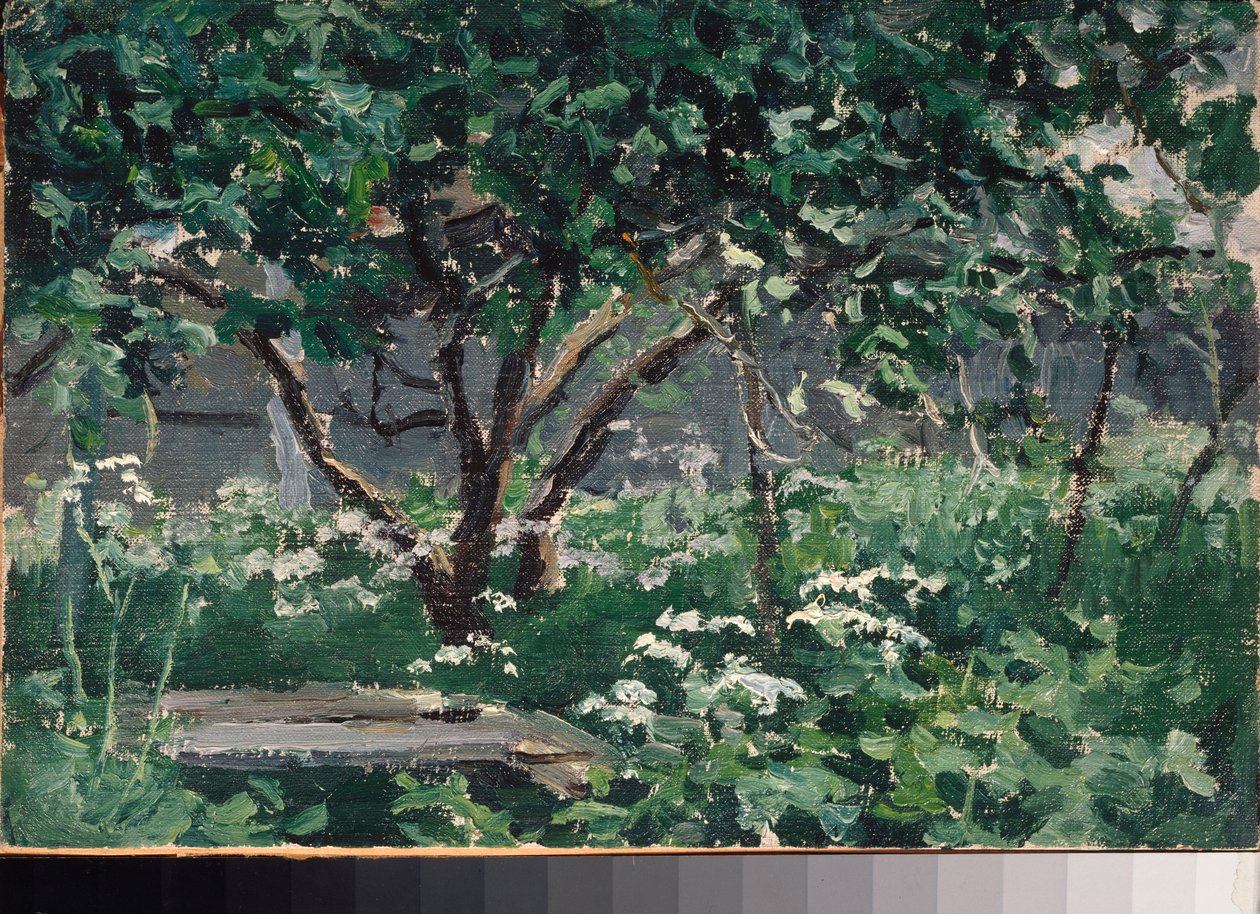 Un coin du jardin (Bahçenin bir köşesi) - Alexei Stepanovich Stepanov (1858-1923), karton üzerine yağlı boya by Alexei Steipanovitch Stepanov