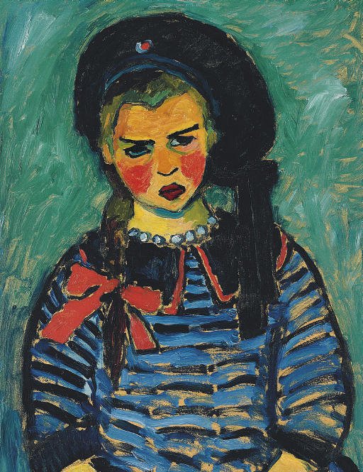 kırmızı fiyonklu kız by Alexej von Jawlensky