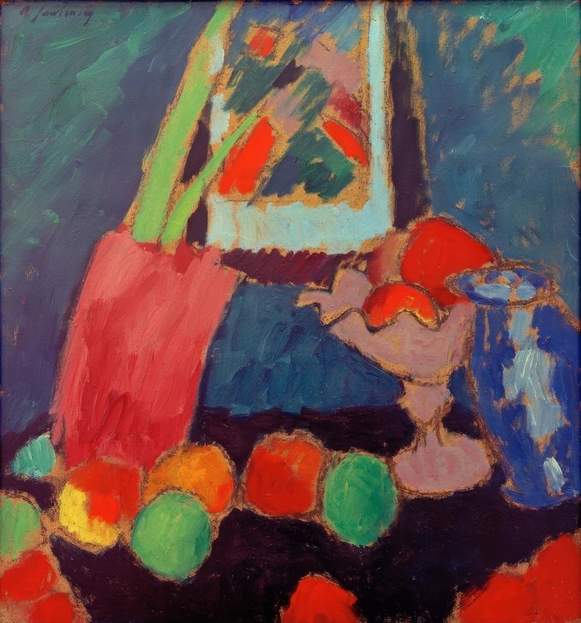 Mor bir kase ile natürmort by Alexej von Jawlensky
