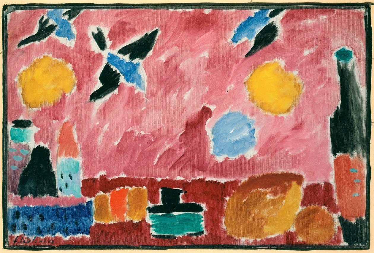 Kırmızı Kırlangıç ​​Desenli Duvar Kağıdı ile - Resim Alexei von Javlensky (1864-1941), karton üzerine yağlı boya by Alexej von Jawlensky