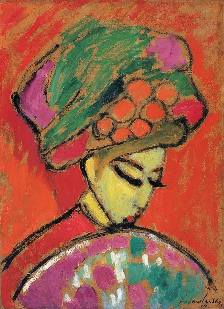 Çiçek şapkalı kız (türbanlı kız). 1910 by Alexej von Jawlensky