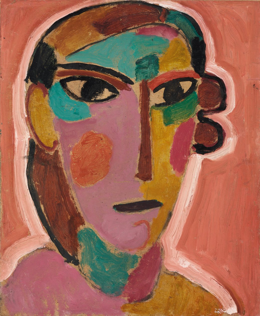 Mistik Kafa: Kırmızı Bir Arka Plan Üzerinde Kadının Başı, 1917 dolayları by Alexej von Jawlensky