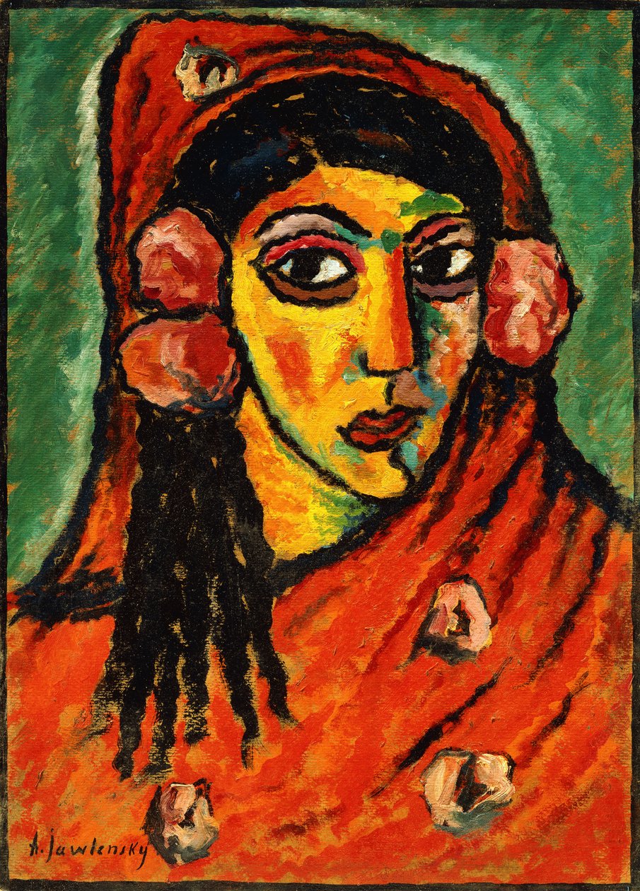 Kırmızı Eşarplı İspanyol Kız; Kırmızı şallı İspanyol kadın, 1912 dolayları by Alexej von Jawlensky