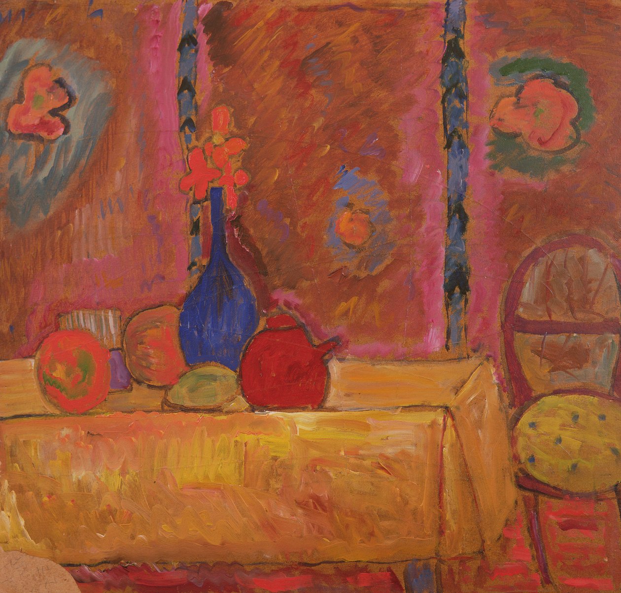 Bir Masada Sürahi ve Heykel ile Natürmort by Alexej von Jawlensky