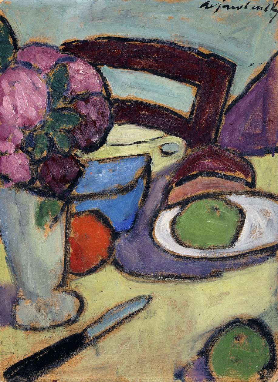 Sandalye ve Buket ile Natürmort; Bir sandalye ve çiçeklerle dolu bir sokak ile natürmort, 1906 by Alexej von Jawlensky