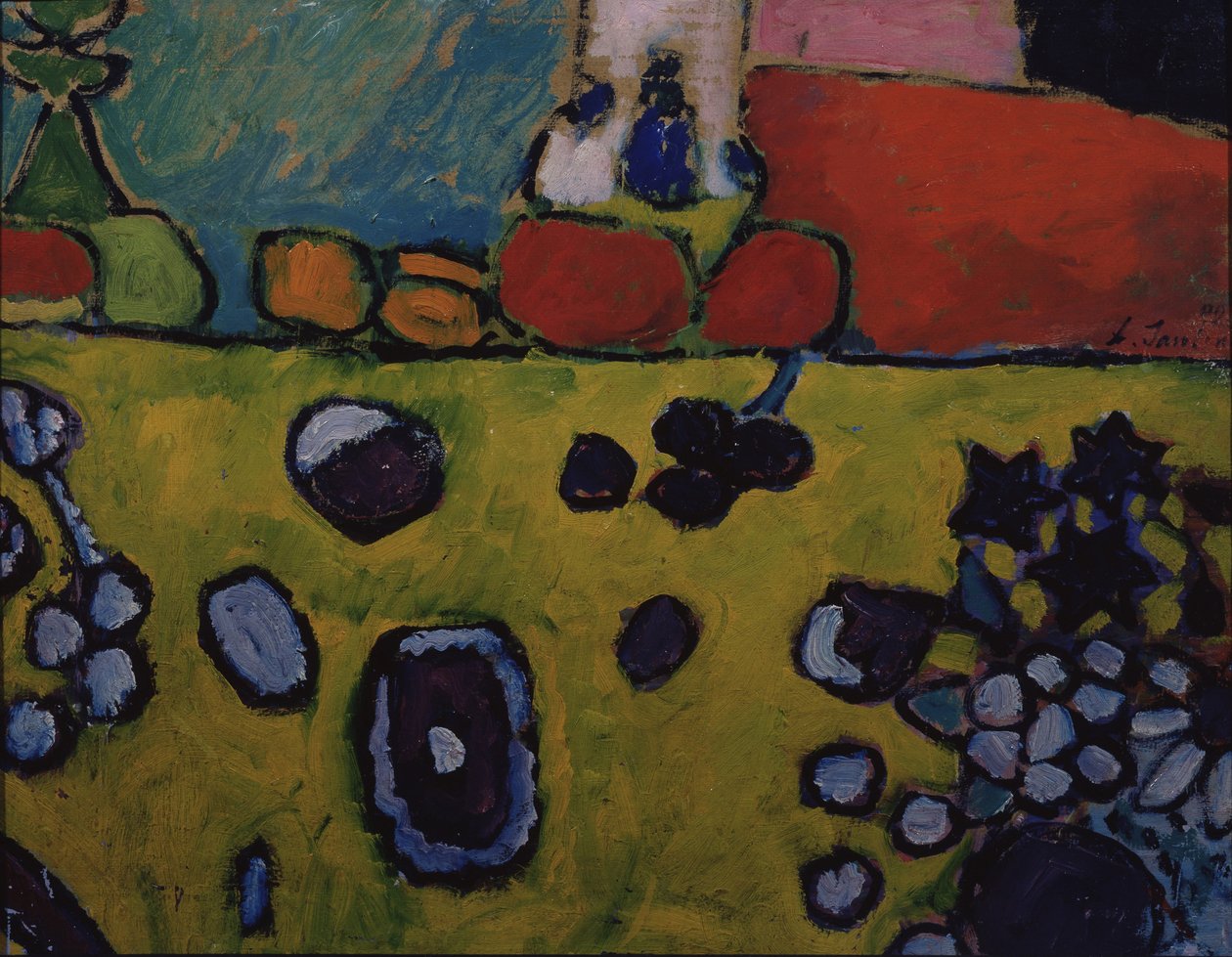 Renkli bir masa örtüsü ile natürmort, 1909 by Alexej von Jawlensky