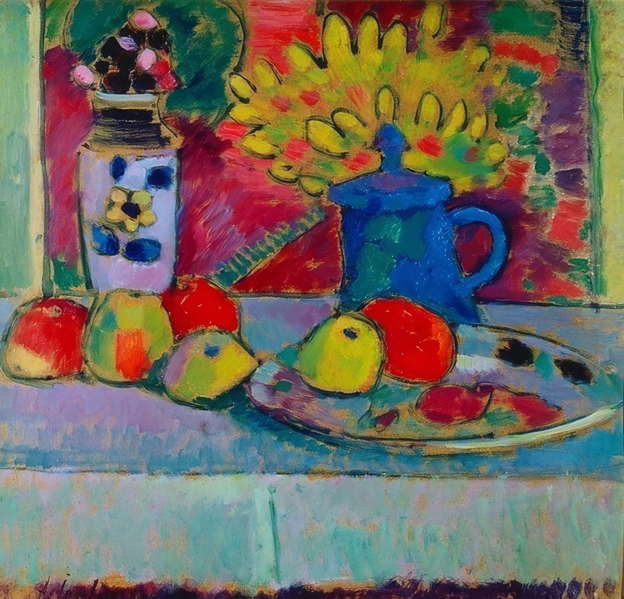 Çiçekler ve meyveler ile natürmort. 1910 civarında by Alexej von Jawlensky