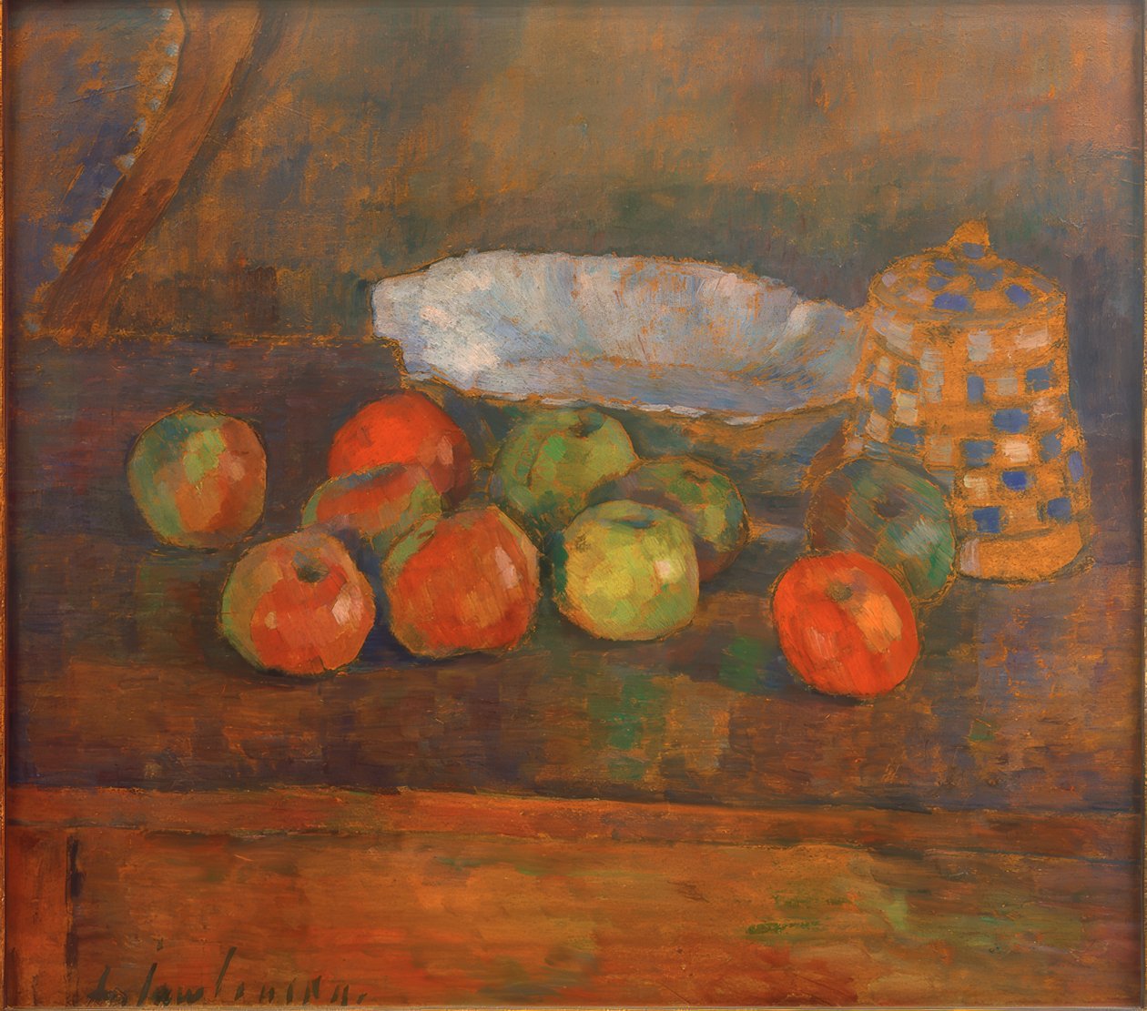 Elma, kase ve sürahi ile natürmort by Alexej von Jawlensky