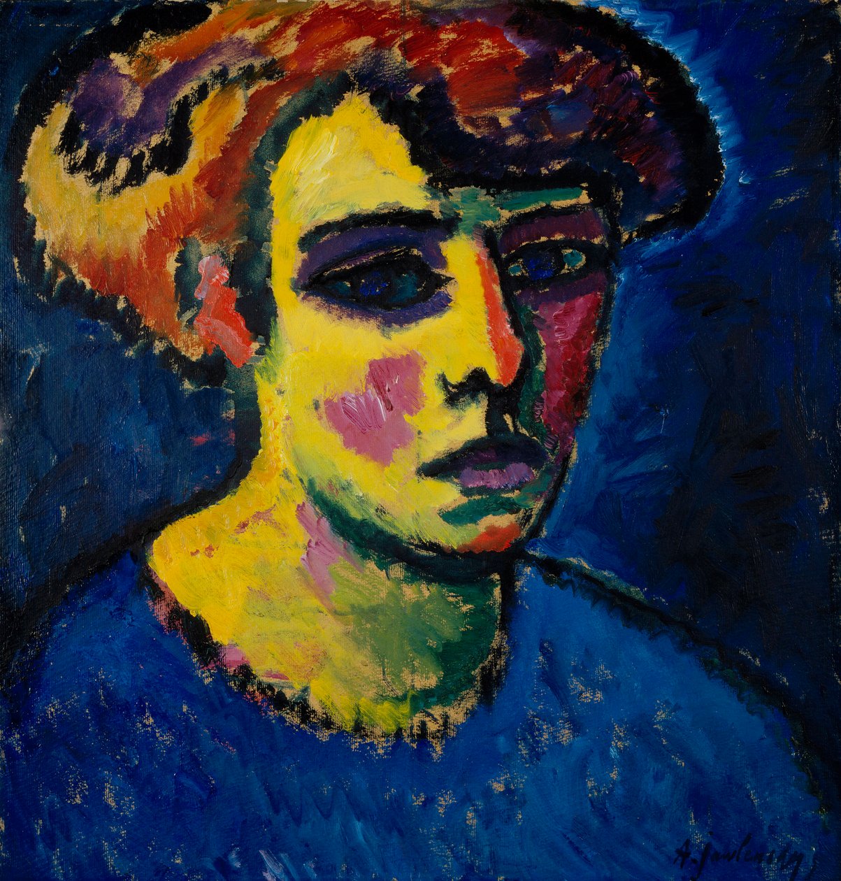 Tete de femme (Bir Kadının Başı) - Alexei von Javlensky (1864-1941) tarafından karton üzerine yağlı boya (52.2x50,2 cm) by Alexej von Jawlensky