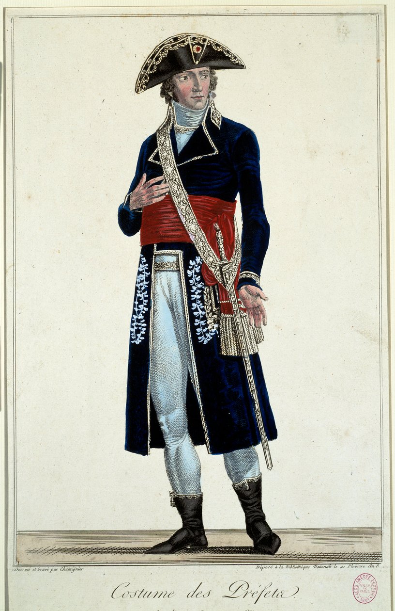 Mavi takım elbiseli bir prefet. Alexis Chataignier (1772-1817) tarafından yapılan gravür by Alexis Chataigner