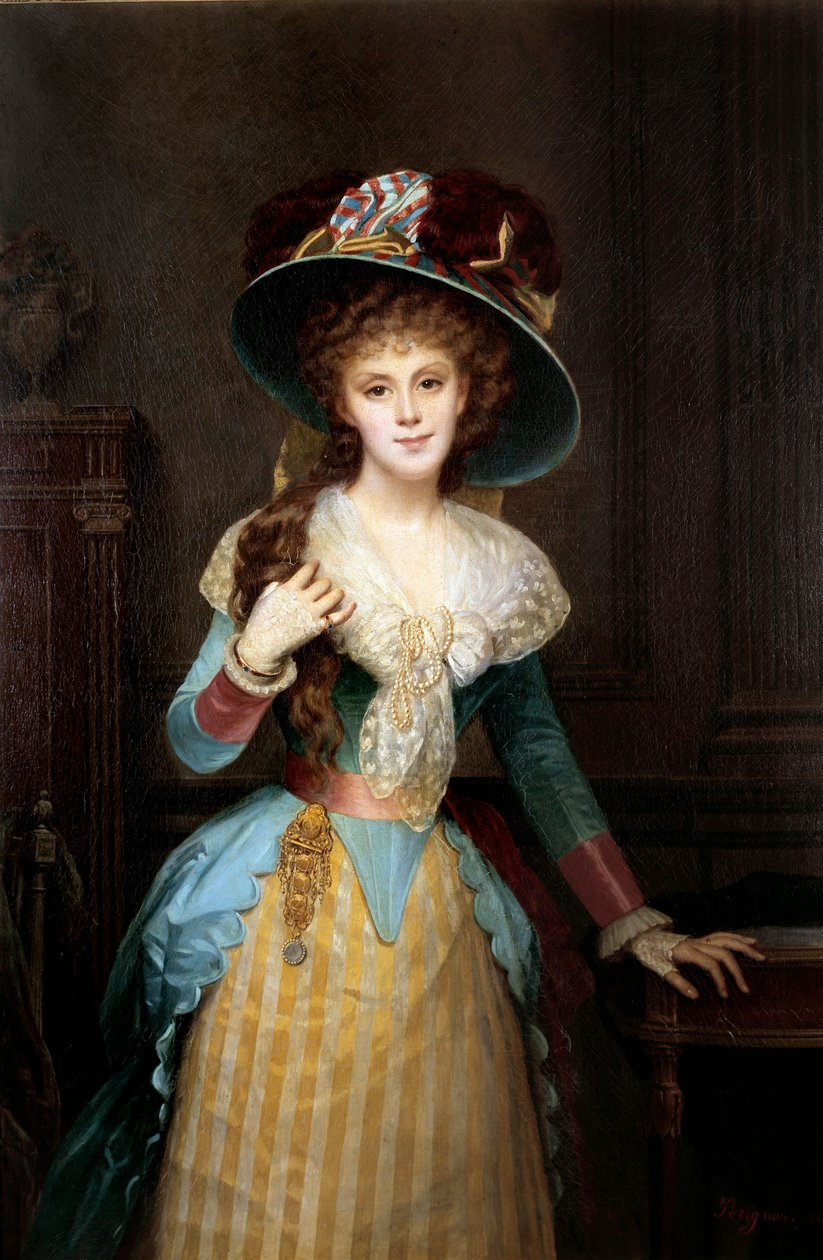 Büyük Şapkalı Kadın Portresi Resim Alexis Joseph Perignon (1806-1882) 19. yüzyıl Dijon, Musee des Beaux Arts by Alexis Joseph Perignon