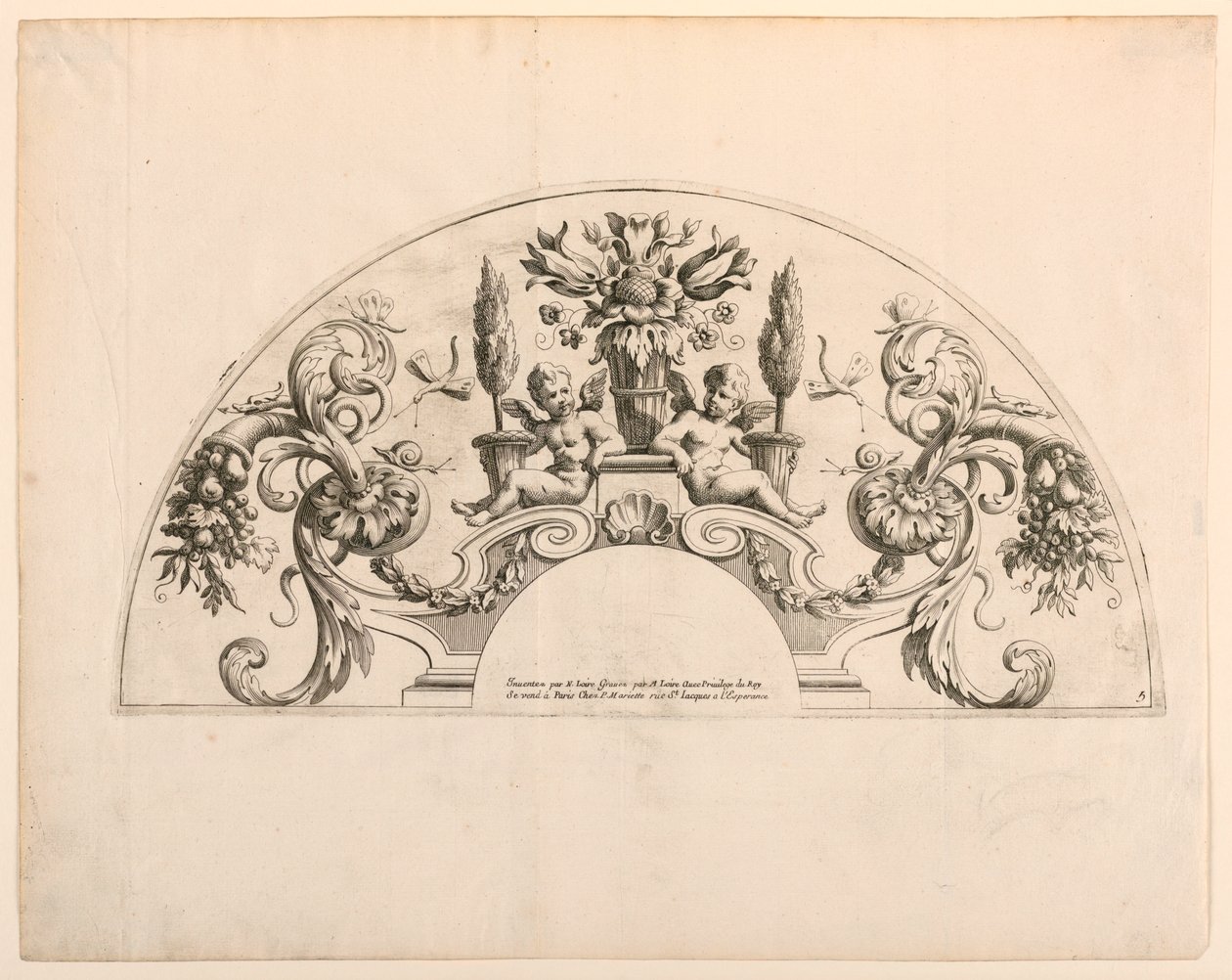Fan yaprakları, Setin beşinci ve altıncı plakaları, "Divers Desseins de grands Eventails, Encrans, et autres Ornamens, icat et oyulmuş par Nicolas Loire" by Alexis Loir