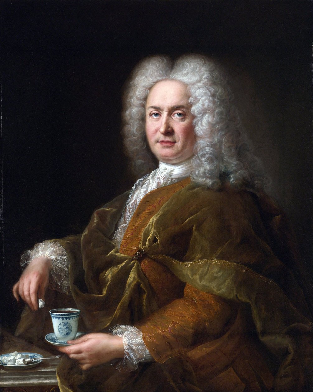 Bir fincan çikolata tutan bir beyefendinin portresi - Resim, Alexis Simon Belle tarafından by Alexis Simon Belle
