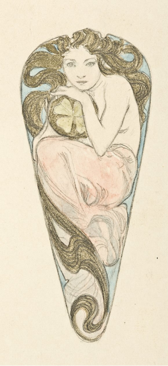 Büyük Korse Tokasının Sarkıt Minyatür Projesi, c. 1900. by Alfons Marie Mucha